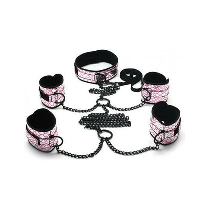 Spartacus Faux Leather Collar to Wrist & Ankle Restraints Bondage Kit w/Leash - Pink - Adult Naughty Store