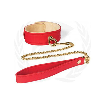 Spartacus Plush Lined PU Collar & Chained Leash - Red: The Ultimate Bondage Experience for Submissive Play - Adult Naughty Store