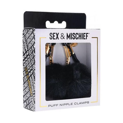 Sex & Mischief Puff Nipple Clamps - Sensual Tickling Pleasure for All Genders - Model PNC-500 - Tease and Tantalize with Soft Puff Balls - Adjustable Tension - Black
