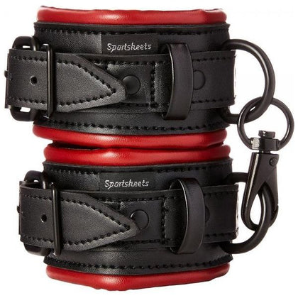 Sportsheets Saffron Handcuffs Black Red - Premium Vegan Leather Wrist Restraints for Intense BDSM Play