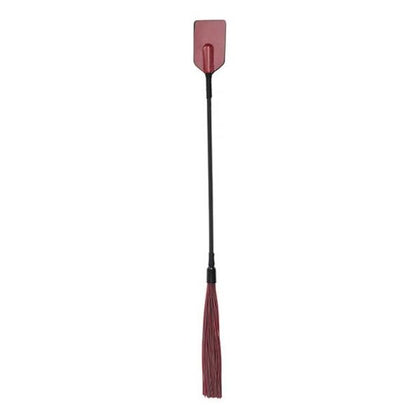 Introducing the Exquisite Pleasures Saffron Tap & Tickle Double-Sided BDSM Crop - Model STT-2021, for All Genders, Sensually Stimulating Both Stinging and Tickling Sensations, in a Captivating Black and Red Color Scheme