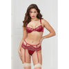 Seven Til Midnight Stretch Satin & Lace Balconette Cup & Garter Panty Wine XL Women's Lingerie Set ST-1234 - Adult Naughty Store