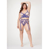 Introducing the Sensuelle Sheer Stretch Mesh W/floral Contrast Embroidery Bustier, Garter Belt & Thong Panty Set - Model SXM-1234 - Women's Intimate Lingerie - Blue/Nude - Size 1X/2X - Adult Naughty Store