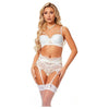 Lace & Pearl Bra, Garter Belt & Thong Set - Elegant Intimate Lingerie for Women - Model LPBGT-001 - White - Size Small (2-6) - A/B Cup - 32in.-34in. Bust - 24in.-26in. Waist - 34in.-36in. Hip - Adult Naughty Store