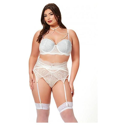 Lace & Pearl Plus Size Bra, Garter Belt & Thong Set - Model LPBGT-3X/4X - Women's Lingerie for Sensual Elegance - Size 20-22, Cup D/DD - Adult Naughty Store