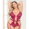 Introducing the Sensual Secret Garden Floral Lace Queen Size Open Crotch Teddy with Removable Garters - Model FLO-TC-001, for Women, Unleash Your Passion in Style, Size 16-20 - Adult Naughty Store