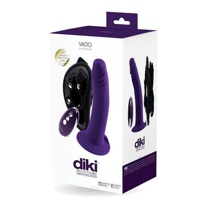 Introducing the Vedo Diki Rechargeable Vibrating Dildo W-harness - Deep Purple: The Ultimate Pleasure Companion for All Genders!