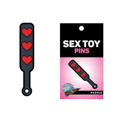 Wood Rocket Enamel Pin - Black-Red Hearts Paddle Sex Toy Lapel Accessory