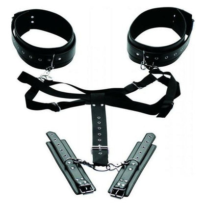 XR Brands Easy Access Thigh Harness and Wrist Cuffs - Model XRA-5678 - Unisex - Pleasure Enhancer for Intimate Bondage Play - Black