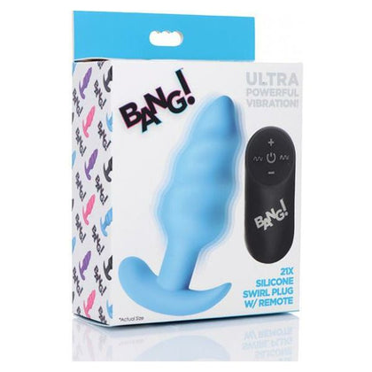 Silicone Swirl Vibrating Butt Plug with Remote Control - Model BVB-RC01 - Unisex Anal Pleasure - Blue