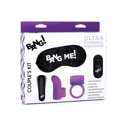 Introducing the Bang! Couple's Kit with RC Bullet, Blindfold, Cock Ring & Finger Vibe - Purple: The Ultimate Pleasure Package for Couples