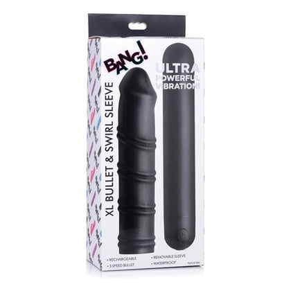 Introducing the Bang! XL Bullet & Swirl Silicone Sleeve - Black: The Ultimate Pleasure Powerhouse for All Genders and Sensational Internal or External Stimulation
