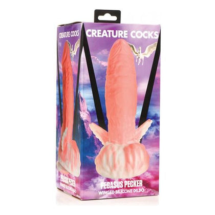 Creature Cocks Pegasus Pecker Winged Silicone Dildo - Model PWD-001 - For All Genders - Pleasure for Vaginal and Anal Stimulation - Pink and White