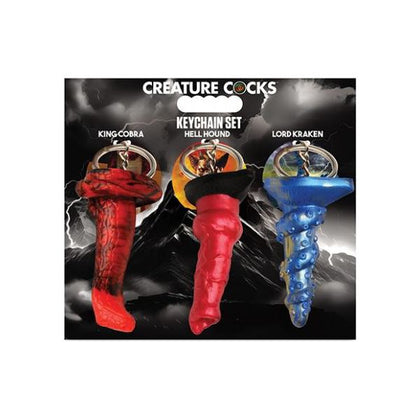 Creature Cocks Silicone Fantasy Key Chain Set - Hell-hound, Lord Kraken, & King Cobra - Non-Internal Use Novelty Item - Unisex - Multi Colour