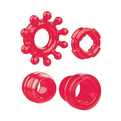 Zero Tolerance Ring The Alarm Cock Ring Set - Red, 4 Pack, Enhance Erections, Pleasure Enhancer for Men, Versatile Shapes and Textures