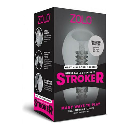 ZOLO Gray Mini Double Bubble Stroker - Versatile Textured Male Masturbator for Solo or Partner Play - Model ZM-DBS-GRY - Pleasure Enhancer for Men - Gray