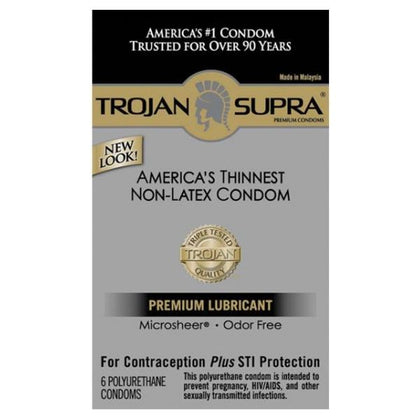 Trojan Supra Microsheer Polyurethane Condoms 6 Pack - Ultra-Thin Lubricated Male Contraceptive Protection for Intimate Pleasure - Clear - Adult Naughty Store