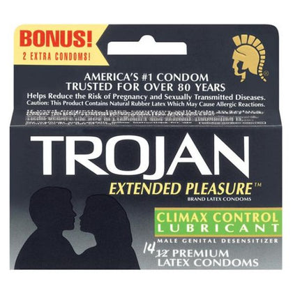 Trojan Extended Pleasure Condoms with Climax Control Lubricant - Premium Latex Condoms for Prolonged Pleasure and Enhanced Control - Pack of 14 - Adult Naughty Store