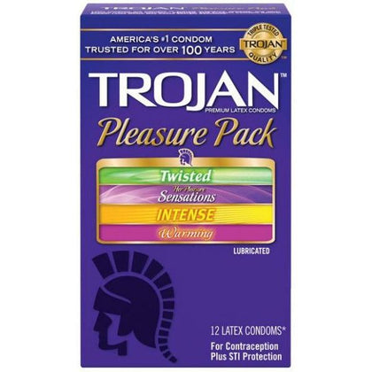 Trojan Pleasure Pack 12 Pack Assorted Latex Condoms - The Ultimate Sensual Stimulation Bundle for Couples - Model TROJAN-PP12 - Adult Naughty Store