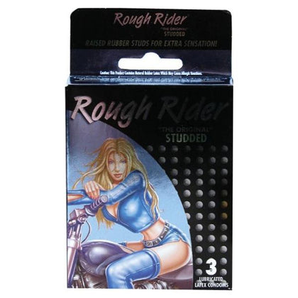Rough Rider Studded Latex Condoms 3 Pack - Intensify Pleasure with Contempo Rough Rider Studded Condoms - Model RR-3 - For Men - Sensational Stimulation for Enhanced Pleasure - Black