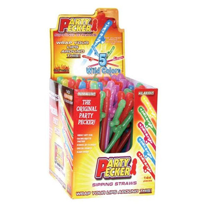 Party Pecker Neon Colored Sipping Straws Display 144 Count - Fun Bachelorette Party and Nightclub Accessories