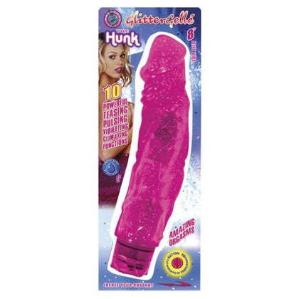 Glitter Gelle Hunk (Pink) - Realistic 8 Inch Curved Jelly Vibe with 10 Functions - For Women - Intense Pleasure - Pink - Adult Naughty Store