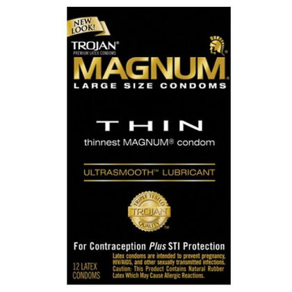 Trojan Magnum Thin Large Size Condoms with UltraSmooth Lubricant - Premium Latex Condoms for Enhanced Comfort and Pleasure - Pack of 12