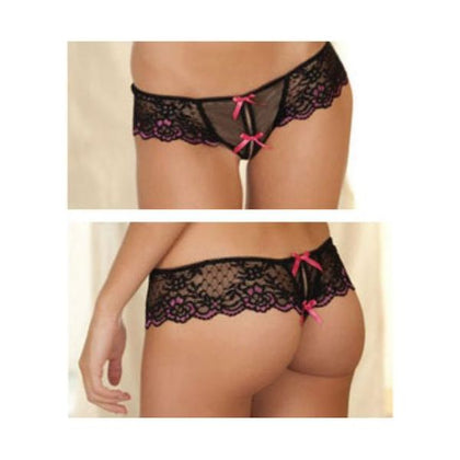 Ravishing Lace Delight Crotchless Thong with Bows | Seductive Lingerie | Model: LT-567 | Women | Intimate Pleasure | Size: M-L
