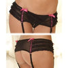 Rene Rofe Crotchless Mesh Skirted Thong with Garters - Seductive Black Lace Lingerie (Model: S-M) - Adult Naughty Store