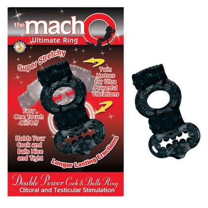 Macho 2X Power Cock/Ball Ring - Vibrating Pleasure Enhancer for Men - Model 2XPR-001 - Black - Adult Naughty Store