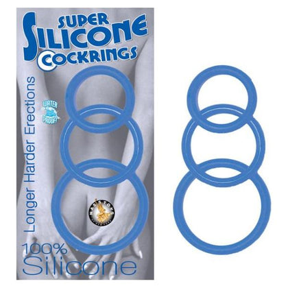 Introducing the SensaSilk Super Silicone Cockrings 3 - Blue: The Ultimate Pleasure Enhancer for All Genders!