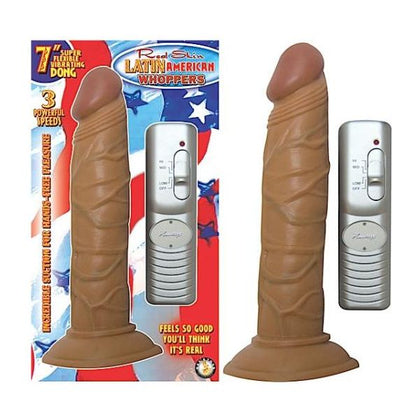 All American Whopper 7-Inch Vibrating Curved Dong with Balls - Realistic Skin, Waterproof, 3 Speeds - For Intense Pleasure - Latin American Brown
