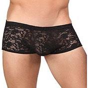 Male Power Stretch Lace Mini Shorts Black Large - Adult Naughty Store