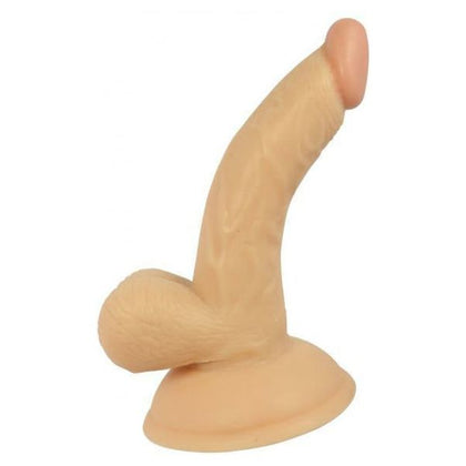 All American Mini Whopper 4 Inches Curved Dong with Balls Beige - Harness Compatible, Suction Cup Base - Male Pleasure Toy - Adult Naughty Store