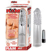 Introducing the Ram Clear Vibrating Penis Extender - Model X1: The Ultimate Pleasure Enhancer for Men - Adult Naughty Store