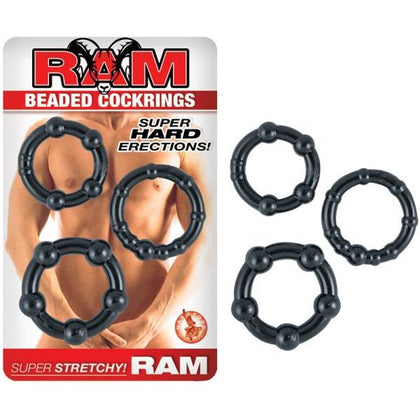 Introducing the Ram Beaded Cockrings Black - The Ultimate Pleasure Enhancers for Men