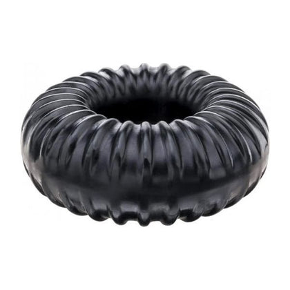 Introducing the PLEASUREFLEX Ribbed Ring - Black: The Ultimate Durable Cock Ring for Sensational Stimulation - Adult Naughty Store