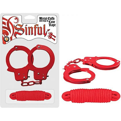 Sinful Metal Cuffs with Keys & Love Rope - Red: A Captivating Bondage Set for Adventurous Couples