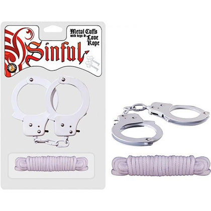 Sinful Metal Cuffs with Keys & Love Rope - White: Premium Bondage Set for Couples
