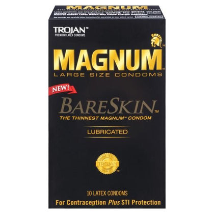 Trojan Magnum Bareskin Condoms (10) - Ultra-Sensitive Comfort for Men, Pleasure Enhancing, Tapered Base, Silky-Smooth Lubrication, 10-Pack
