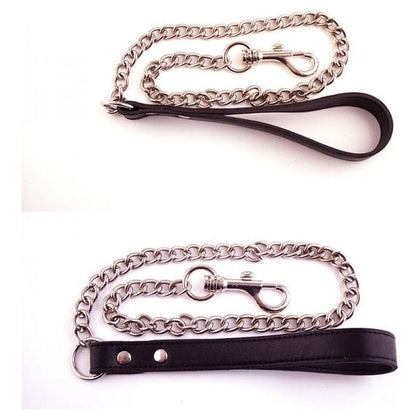 Introducing the Sensual Pleasure Rouge Lead Black Leather Chain with Trigger Hook - Model SLB-001, Unisex, for Enhanced Intimacy and Exploration