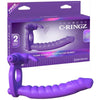 Fantasy C-Ringz Silicone Double Penetrator Rabbit - Dual Bullet Vibrating Cock Ring with Ribbed Dildo - Model DP-500 - Male and Female Pleasure - Purple - Adult Naughty Store