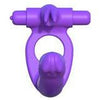 Fantasy C-Ringz Silicone Double Penetrator Rabbit - Dual Bullet Vibrating Cock Ring with Ribbed Dildo - Model DP-500 - Male and Female Pleasure - Purple - Adult Naughty Store