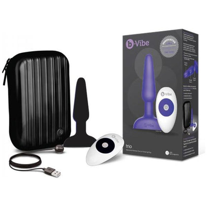 b-Vibe Trio Silicone Vibrating Remote Controlled Multispeed Waterproof Anal Play Plug with Travel Case - Model BV-TRIO-001 - Unisex - Anal Pleasure - Black - Adult Naughty Store