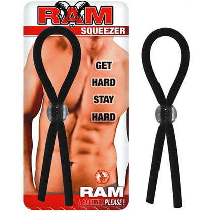 Introducing the SensaPleasure Ram Squeezer Black Cock Ring - The Ultimate Pleasure Enhancer for Men