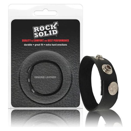 Rock Solid Adjustable Leather 3 Snap Cock Ring Black - The Ultimate Pleasure Enhancer for Men