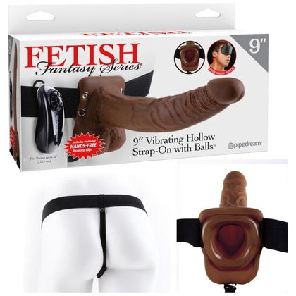 Fetish Fantasy 9in Vibrating Hollow Strap-on With Balls Brown

Introducing the SensationX Pleasure Pro 9000 Vibrating Hollow Strap-on - The Ultimate Pleasure Enhancer for Men and Women