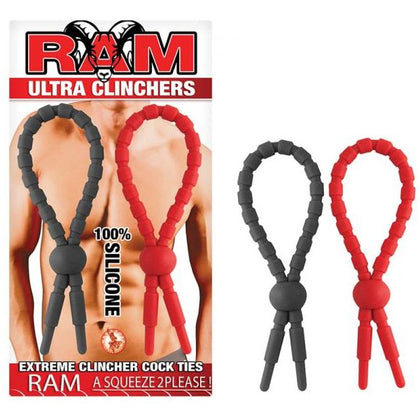 Ram Ultra Clinchers Silicone Cock Rings 2 Pack - Red and Black - Waterproof Non-Vibrating Cock Ties for Enhanced Pleasure - Model: RC-2 - Male Genital Stimulation Accessories