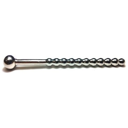 Introducing the Rouge Beaded Urethral Sound W-stopper - Premium Stainless Steel Ribbed Shaft for Intense Stimulation and Pleasure - Model RBUSS-10 - Male - Urethral - Deep Blue