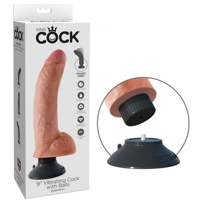 King Cock 9in Vibrating Realistic Dildo with Balls - Model KC-9001 - Male - Multi-Speed Vibration - Flesh